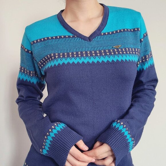 Vintage 80s Icelandic blue wool isle print knit sweater ✦ Holidays sweater ✦ - Picture 15 of 15